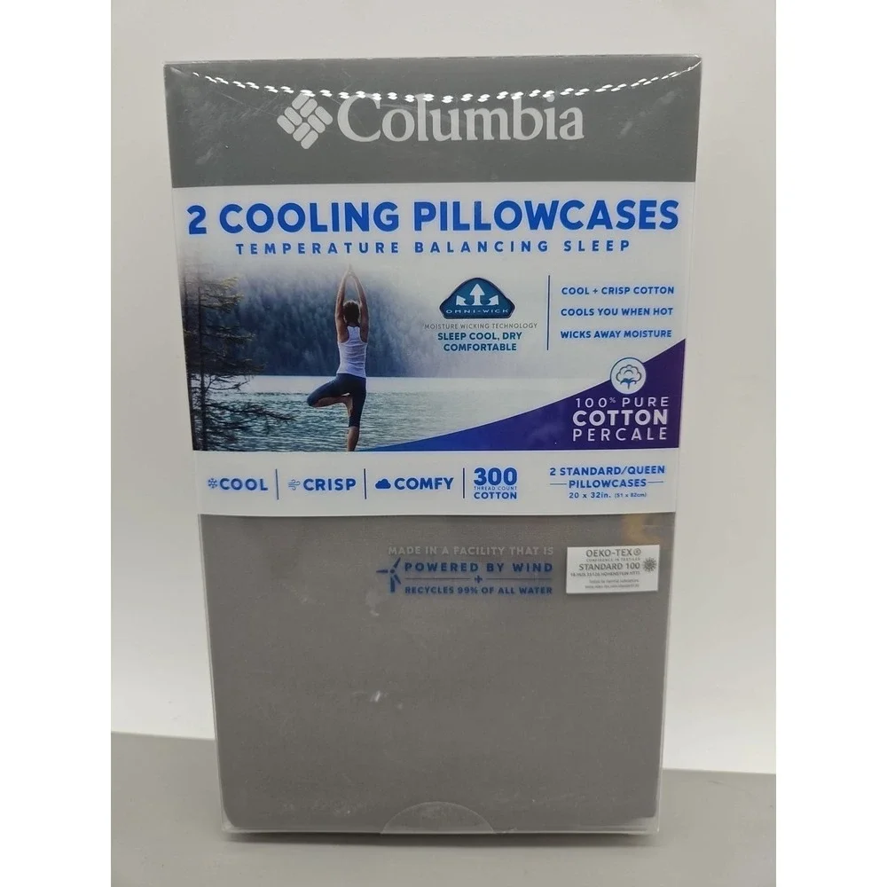 Columbia 2‎ Cooling Pillowcases 300 Thread Count Cotton Standard/Queen New
